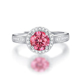 Sterling Silver Round Pink Moissanite Halo Anniversary Ring - Adjustable (w/ GRA Certificate)