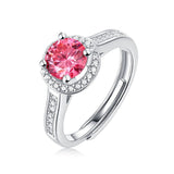 Sterling Silver Round Pink Moissanite Halo Anniversary Ring - Adjustable (w/ GRA Certificate)