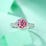 Sterling Silver Round Pink Moissanite Halo Anniversary Ring - Adjustable (w/ GRA Certificate)