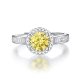 Sterling Silver Round Yellow Moissanite Halo Anniversary Ring - Adjustable (w/ GRA Certificate)