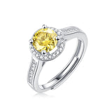 Sterling Silver Round Yellow Moissanite Halo Anniversary Ring - Adjustable (w/ GRA Certificate)