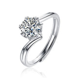Sterling Silver Solitaire Twisted Round Moissanite Promise Ring - Adjustable (w/ GRA Certificate)