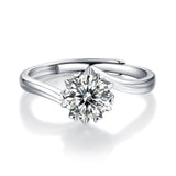 Sterling Silver Solitaire Twisted Round Moissanite Promise Ring - Adjustable (w/ GRA Certificate)