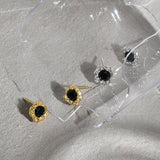 Sterling SIlver Stud Earrings - Black CZ Flower Bud