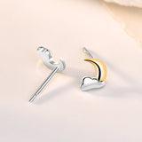 Sterling Silver Stud Earrings - Crescent Moon with Clouds
