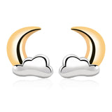 Sterling Silver Stud Earrings - Crescent Moon with Clouds