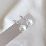 Sterling Silver Stud Earrings - CZ Accents w/ Shell Pearl Dangling