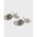 Sterling Silver Stud Earrings - Dangling Shell Pearls w/ CZ Accent