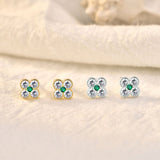 Sterling Silver Stud Earrings - Four-Leaf Clover w/ Emerald Green CZ