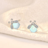 Sterling Silver Stud Earrings - Moonstone Ladybug w/ CZ Accents