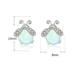 Sterling Silver Stud Earrings - Moonstone Ladybug w/ CZ Accents