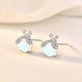 Sterling Silver Stud Earrings - Moonstone Ladybug w/ CZ Accents