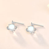 Sterling Silver Stud Earrings - Planet with Stars CZ