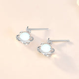 Sterling Silver Stud Earrings - Planet with Stars CZ