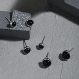 Sterling Silver Stud Earrings - Round Black Agate