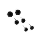 Sterling Silver Stud Earrings - Round Black Agate