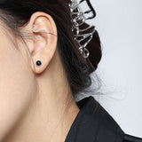 Sterling Silver Stud Earrings - Round Black Agate