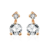 Sterling Silver Stud Earrings - Round CZ Two-Stone Drop