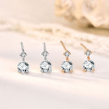 Sterling Silver Stud Earrings - Round CZ Two-Stone Drop