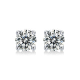 Sterling Silver Stud Earrings - Round Moissanite (w/ GRA Certificate)