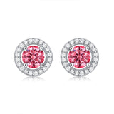 Sterling Silver Stud Earrings - Round Pink Moissanite 8mm (w/ GRA Certificate)