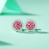 Sterling Silver Stud Earrings - Round Pink Moissanite 8mm (w/ GRA Certificate)