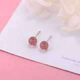 Sterling Silver Stud Earrings - Round Strawberry Quartz (Synthetic)