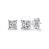 Sterling Silver Stud Earrings - Square Moissanite (w/ GRA Certificate)