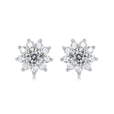 Sterling Silver Stud Earrings - Sunflowers Moissanite (w/ GRA Certificate)