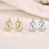 Sterling Silver Stud Earrings - Unicorn w/ CZ Accents