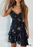 Summer Sexy Floral Black Mini Dress