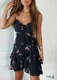 Summer Sexy Floral Black Mini Dress