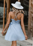 Summer V Neck Blue Mini Dress